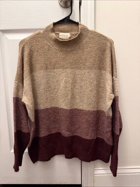 Striped mockneck Sweater in Beige and Burgundy - womens